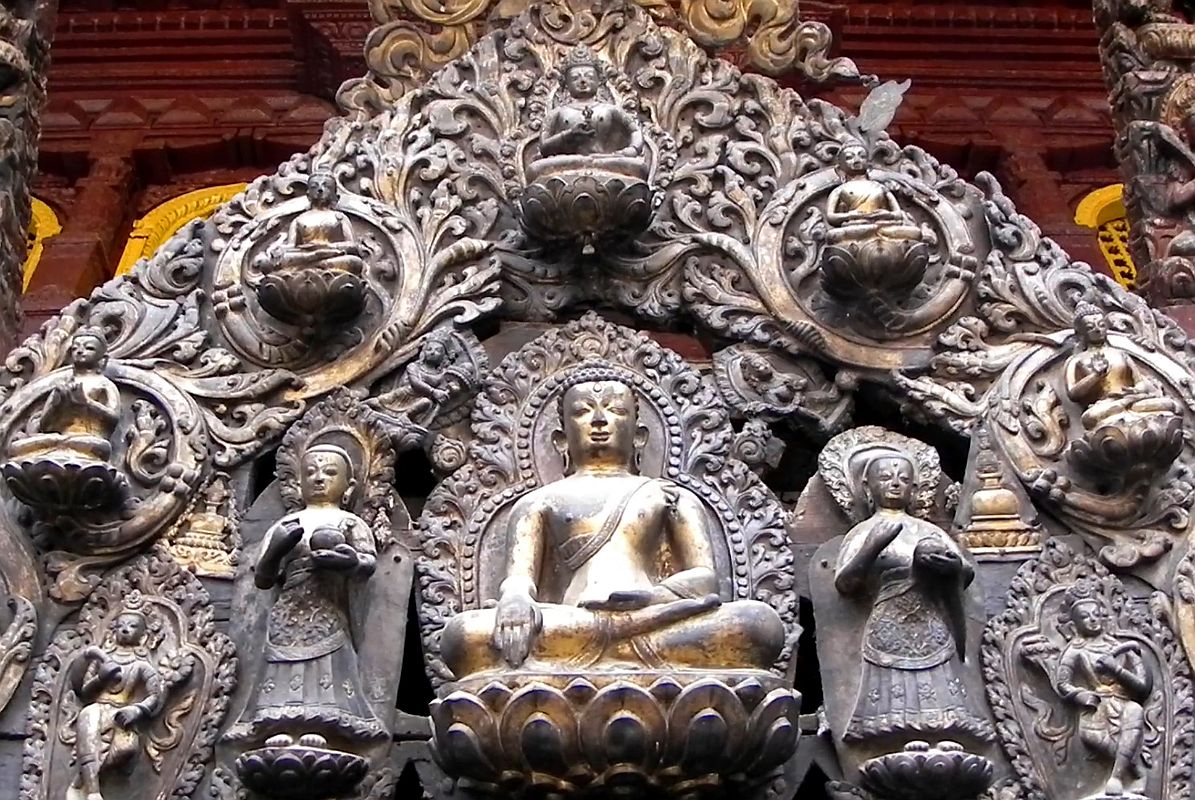 Kathmandu Patan Golden Temple 05 Buddha On Torana Above Inside Entrance Door 